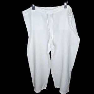 Eileen Fisher Women's Irish Linen Pants Size L Wide Oversized Drawstring White